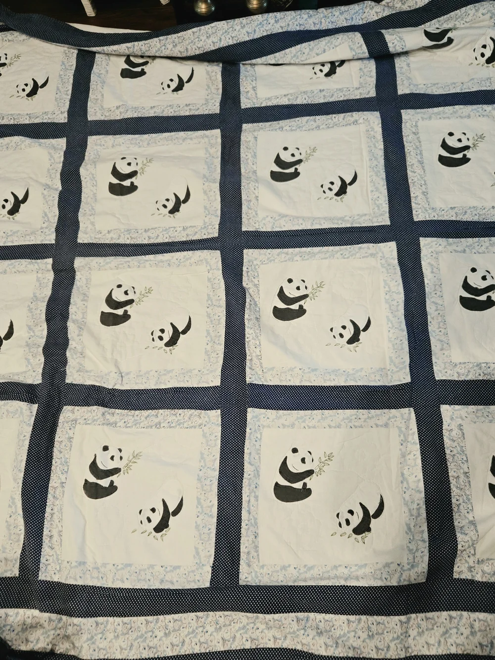 Vintage Handmade Panda Quilt 77